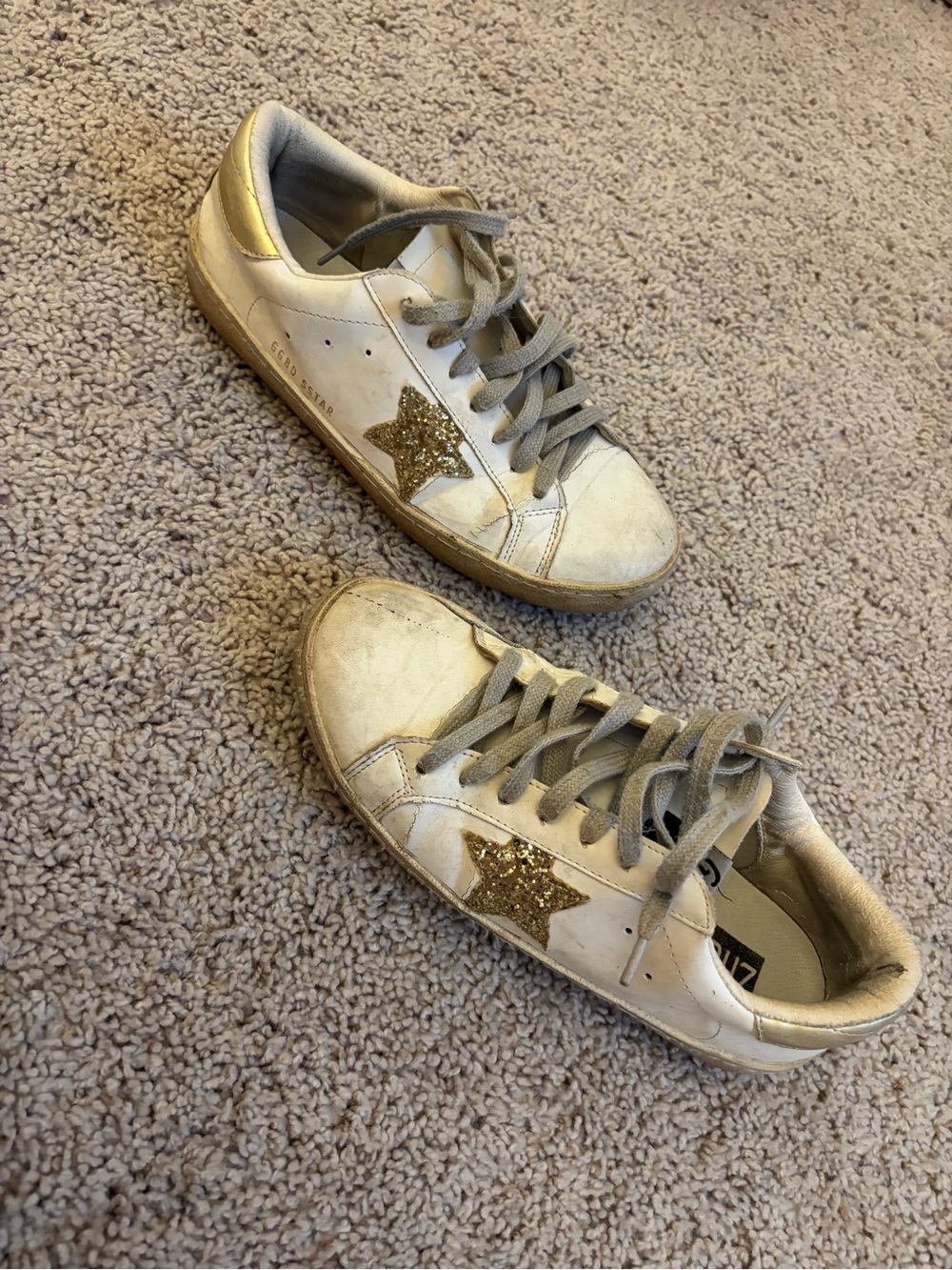 White Sneakers with Gold Glitter Star Accent